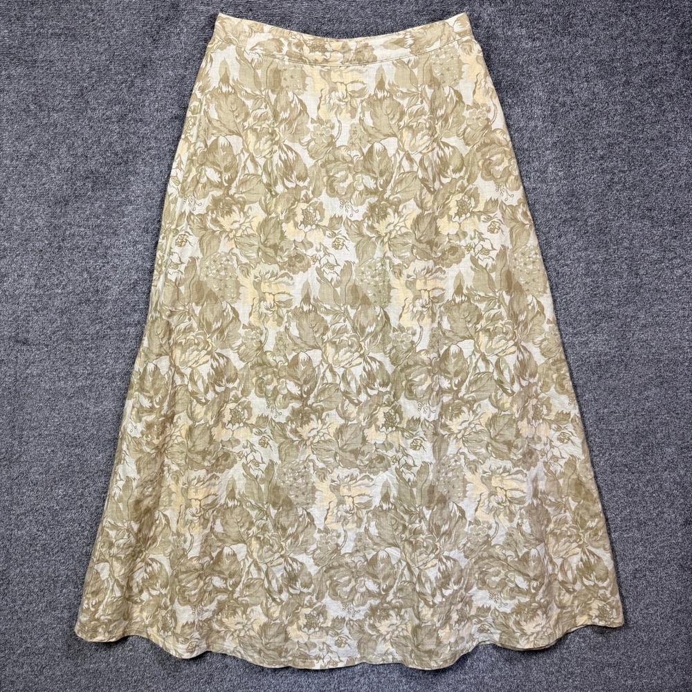 Vintage Gap Skirt 100% Linen Size 10 Floral Maxi Skirt Beige Botanical A-Line